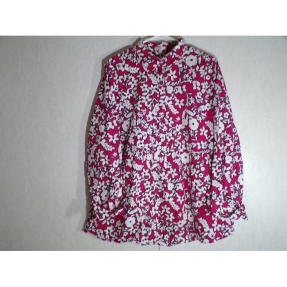 Tyler Boe Womens Tunic Top Popover Size L Pink Floral Side Slits 100% Cotton